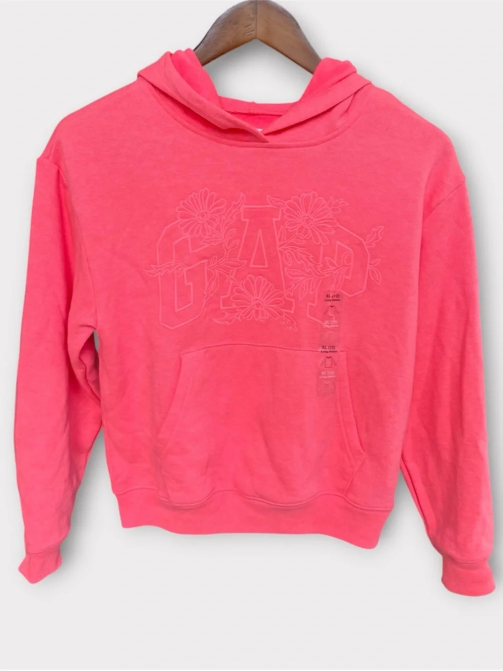 Gap Girl's Soft Long Sleeve Pullover Hooded Sweatshirt Floral Logo Size 12 NWT